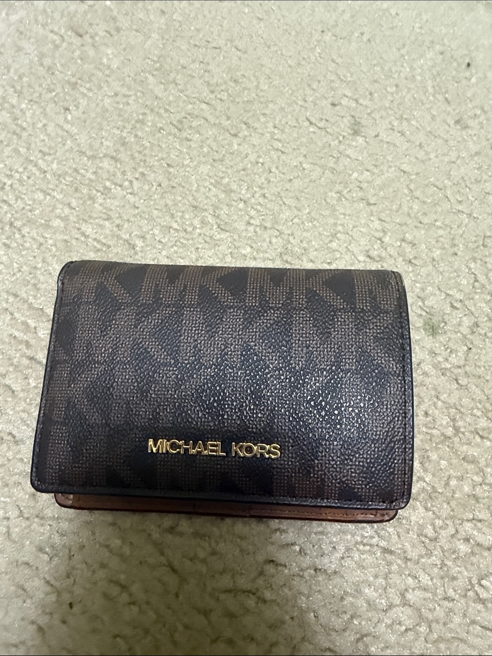 Michael Kors Brown and Acorn MK Logo Card Holder Wallet
